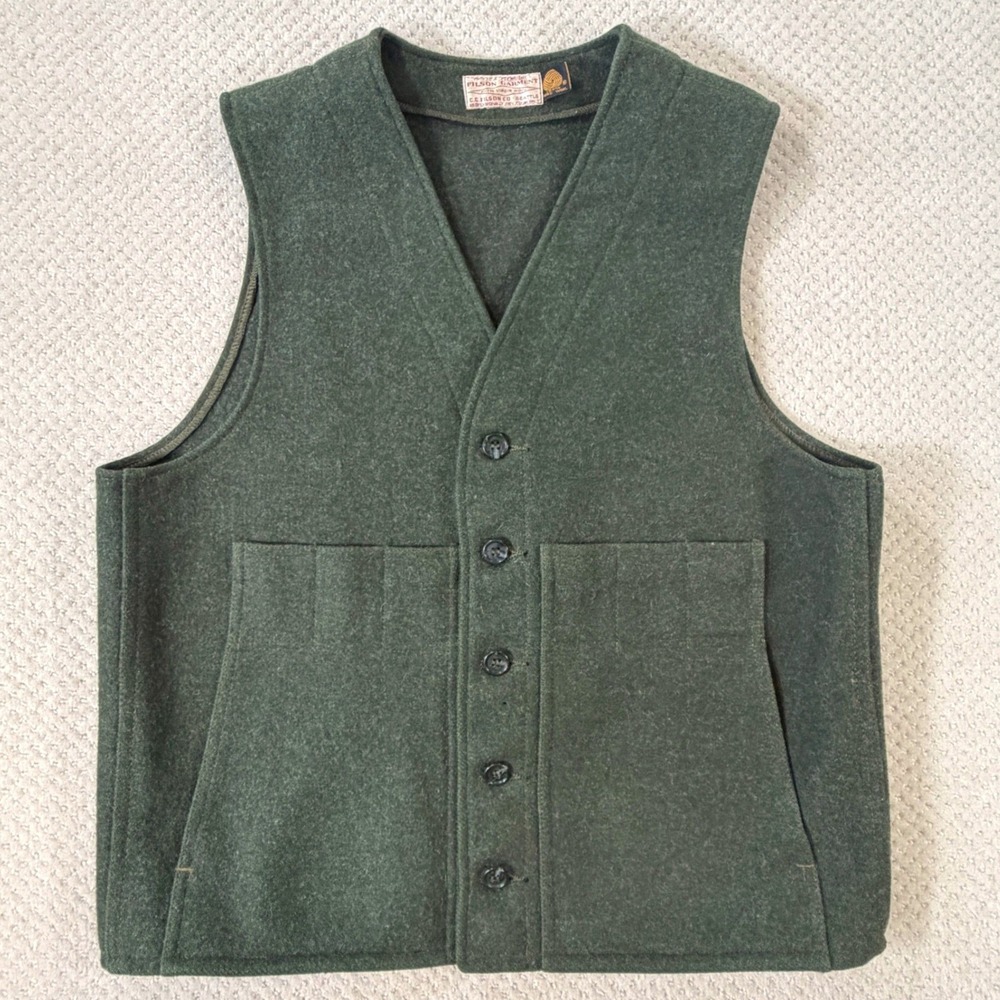 Vintage Filson Mackinaw Wool Vest *FLAWS* XL Forest Green Button Front Hunting